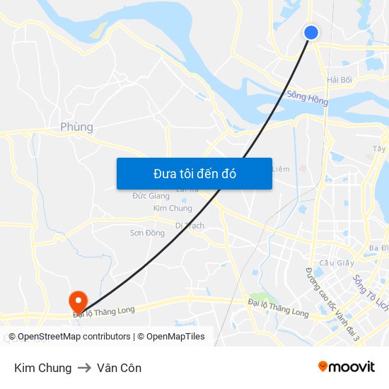 Kim Chung to Vân Côn map