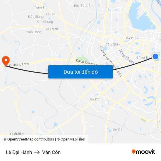 Lê Đại Hành to Vân Côn map