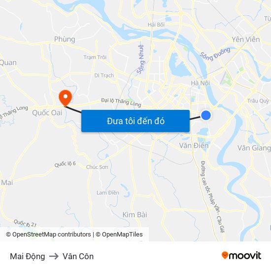 Mai Động to Vân Côn map