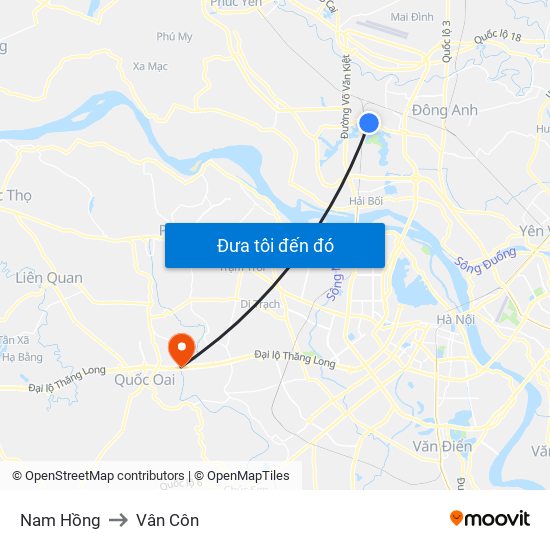 Nam Hồng to Vân Côn map