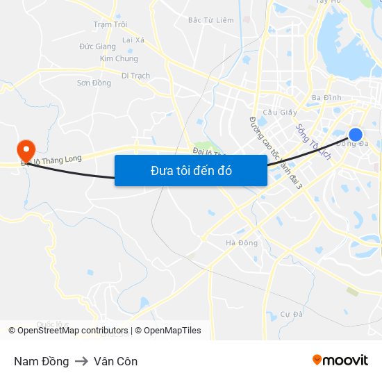Nam Đồng to Vân Côn map