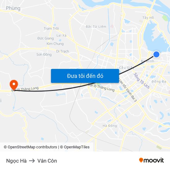 Ngọc Hà to Vân Côn map