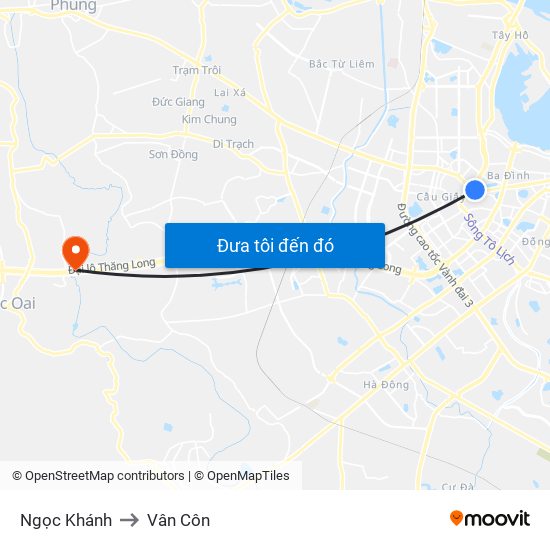 Ngọc Khánh to Vân Côn map