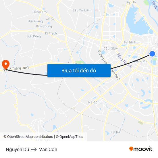 Nguyễn Du to Vân Côn map