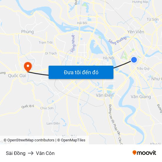 Sài Đồng to Vân Côn map