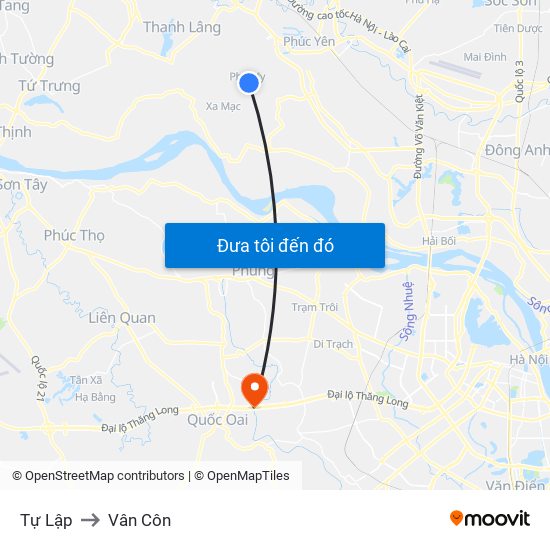 Tự Lập to Vân Côn map