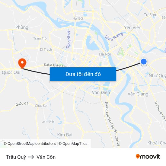 Trâu Quỳ to Vân Côn map