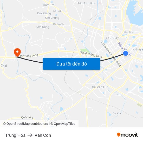 Trung Hòa to Vân Côn map