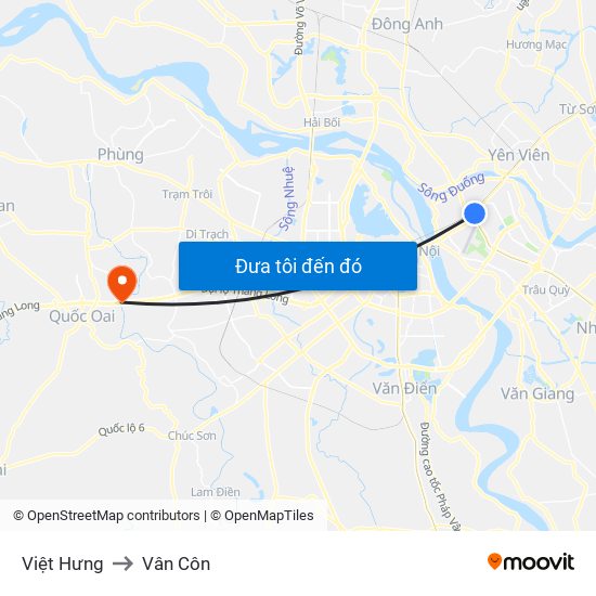 Việt Hưng to Vân Côn map