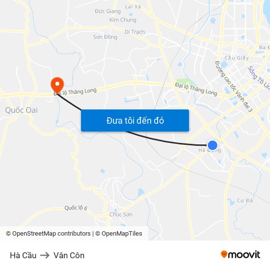 Hà Cầu to Vân Côn map