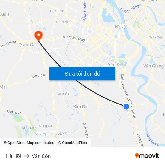 Hà Hồi to Vân Côn map