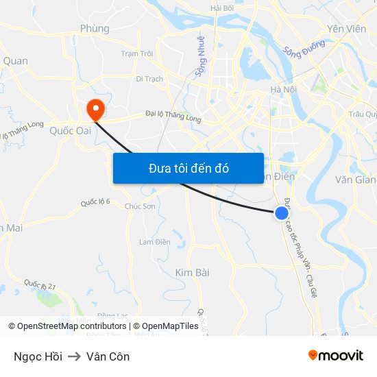 Ngọc Hồi to Vân Côn map