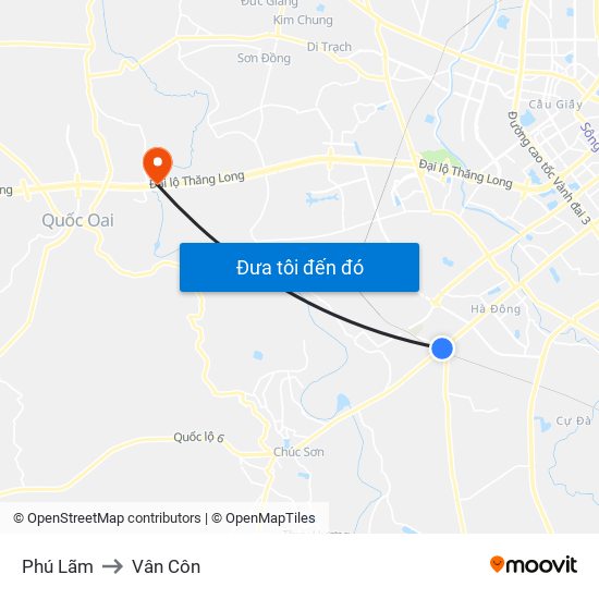 Phú Lãm to Vân Côn map