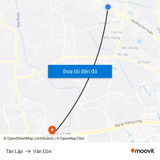 Tân Lập to Vân Côn map