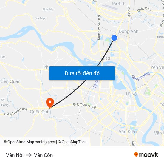 Vân Nội to Vân Côn map