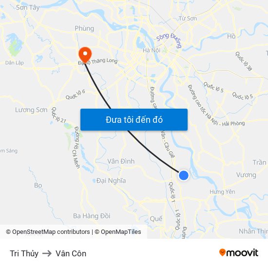 Tri Thủy to Vân Côn map