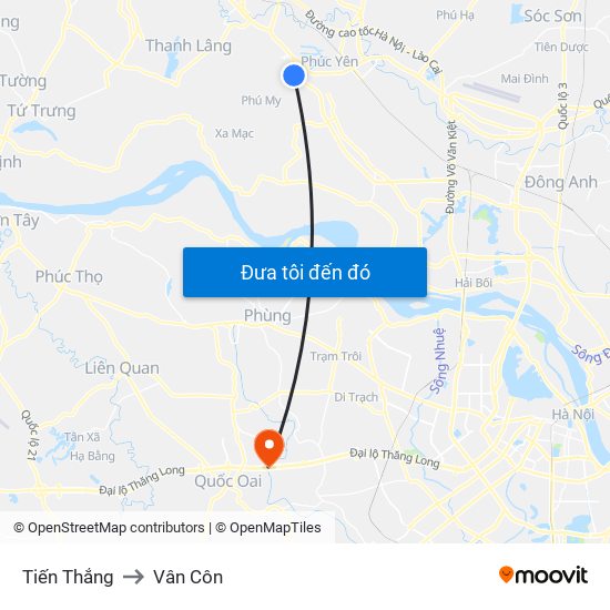 Tiến Thắng to Vân Côn map