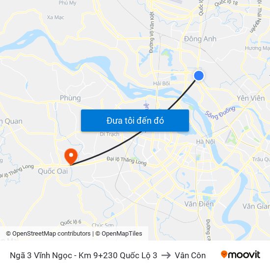 Ngã 3 Vĩnh Ngọc - Km 9+230 Quốc Lộ 3 to Vân Côn map