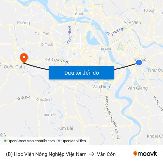 (B) Học Viện Nông Nghiệp Việt Nam to Vân Côn map