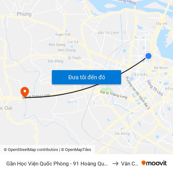 Gần Học Viện Quốc Phòng - 91 Hoàng Quốc Việt to Vân Côn map