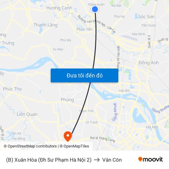 (B) Xuân Hòa (Đh Sư Phạm Hà Nội 2) to Vân Côn map