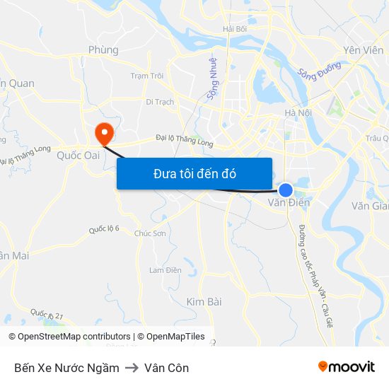 Bến Xe Nước Ngầm to Vân Côn map