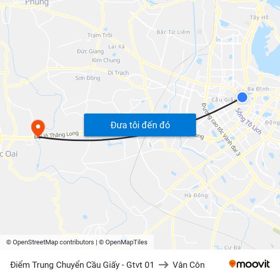 Điểm Trung Chuyển Cầu Giấy - Gtvt 01 to Vân Côn map