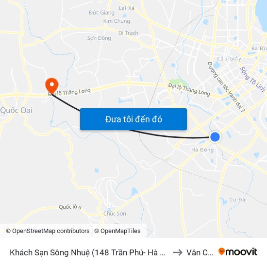 Khách Sạn Sông Nhuệ (148 Trần Phú- Hà Đông) to Vân Côn map