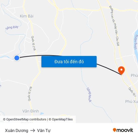 Xuân Dương to Văn Tự map