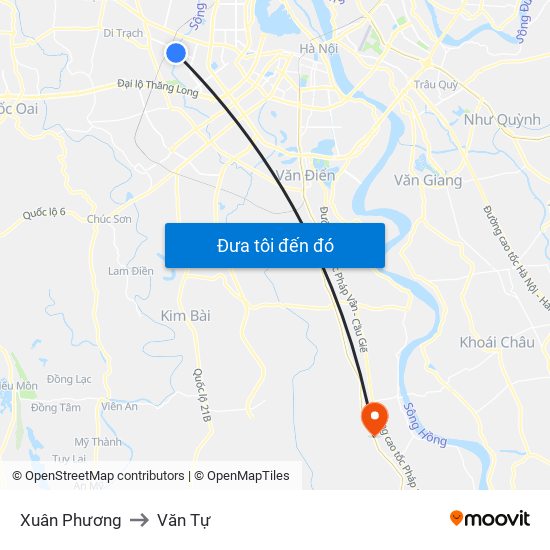 Xuân Phương to Văn Tự map