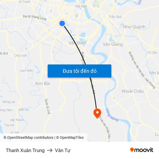 Thanh Xuân Trung to Văn Tự map