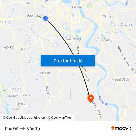 Phú Đô to Văn Tự map