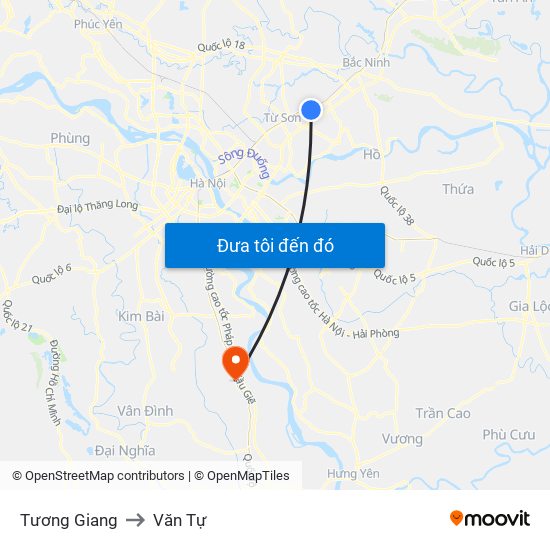 Tương Giang to Văn Tự map