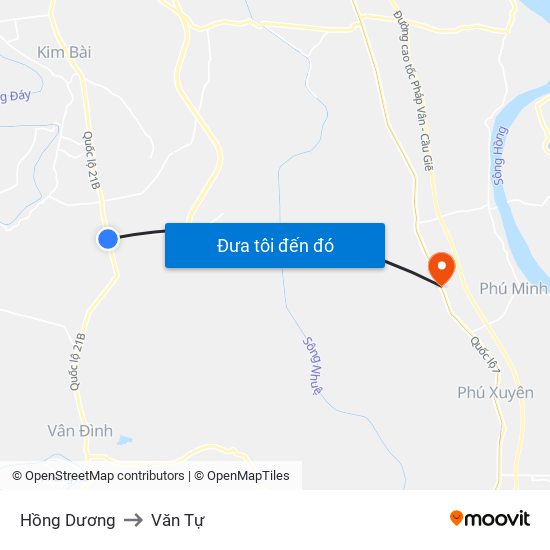 Hồng Dương to Văn Tự map