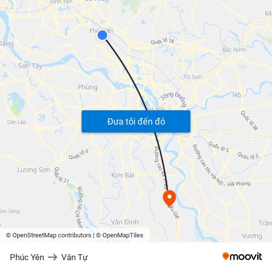 Phúc Yên to Văn Tự map