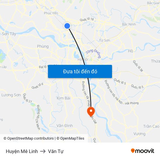 Huyện Mê Linh to Văn Tự map