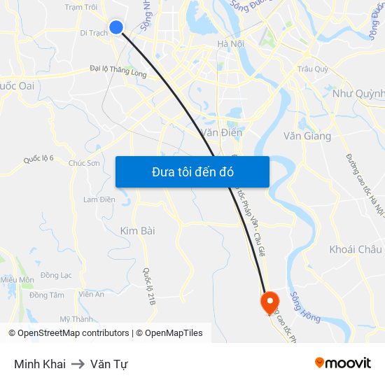 Minh Khai to Văn Tự map