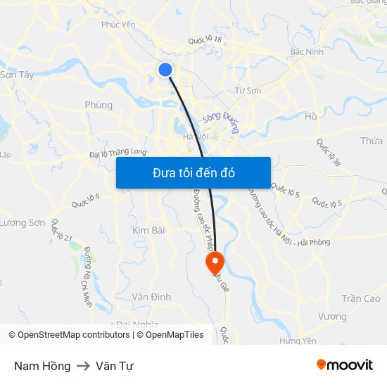 Nam Hồng to Văn Tự map