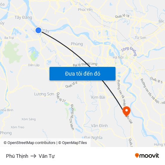 Phú Thịnh to Văn Tự map