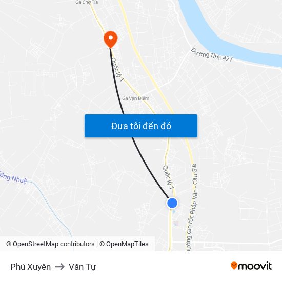 Phú Xuyên to Văn Tự map