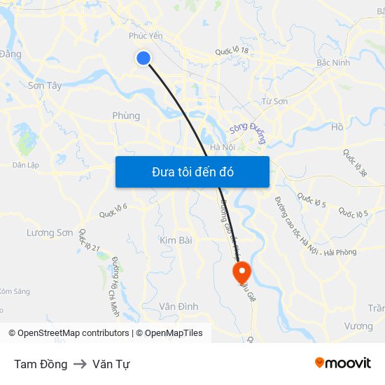 Tam Đồng to Văn Tự map