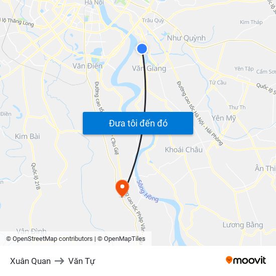 Xuân Quan to Văn Tự map