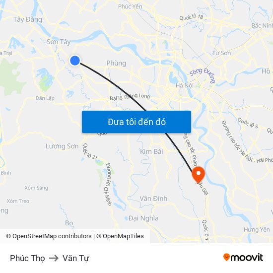 Phúc Thọ to Văn Tự map