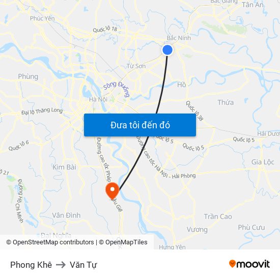Phong Khê to Văn Tự map