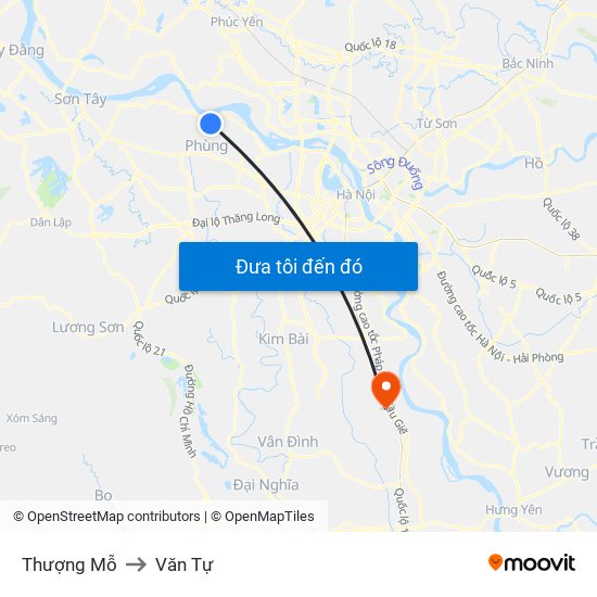 Thượng Mỗ to Văn Tự map