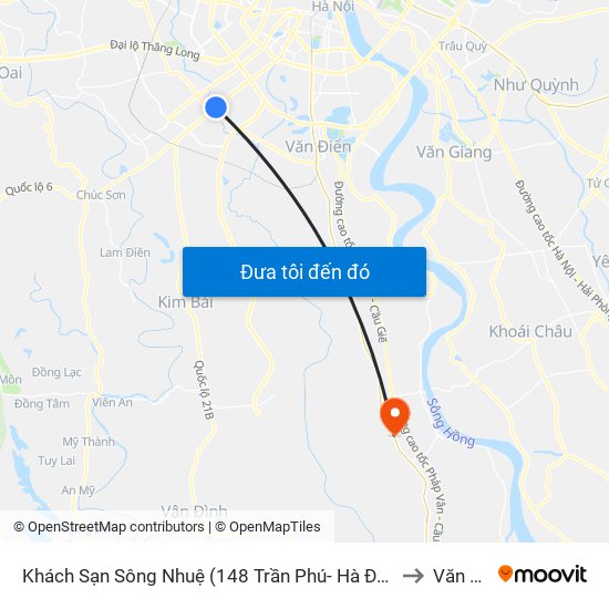 Khách Sạn Sông Nhuệ (148 Trần Phú- Hà Đông) to Văn Tự map