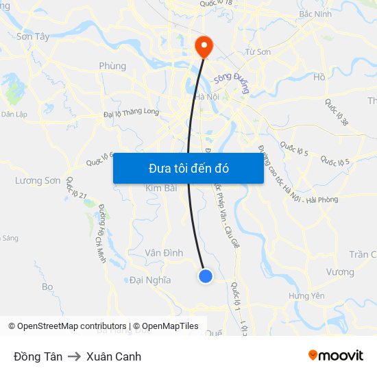 Đồng Tân to Xuân Canh map