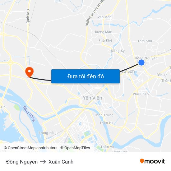 Đồng Nguyên to Xuân Canh map
