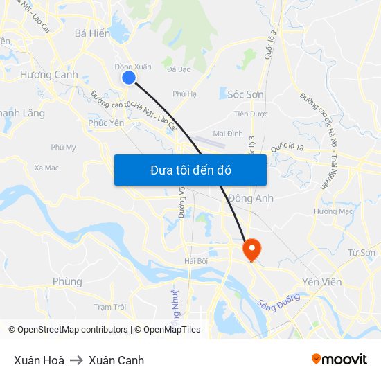 Xuân Hoà to Xuân Canh map