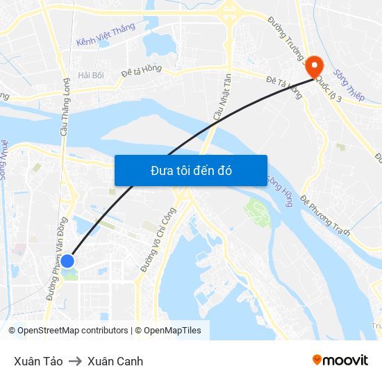 Xuân Tảo to Xuân Canh map